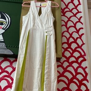 Anthropologie Maeve White Textured summer linen dress with pleats detail